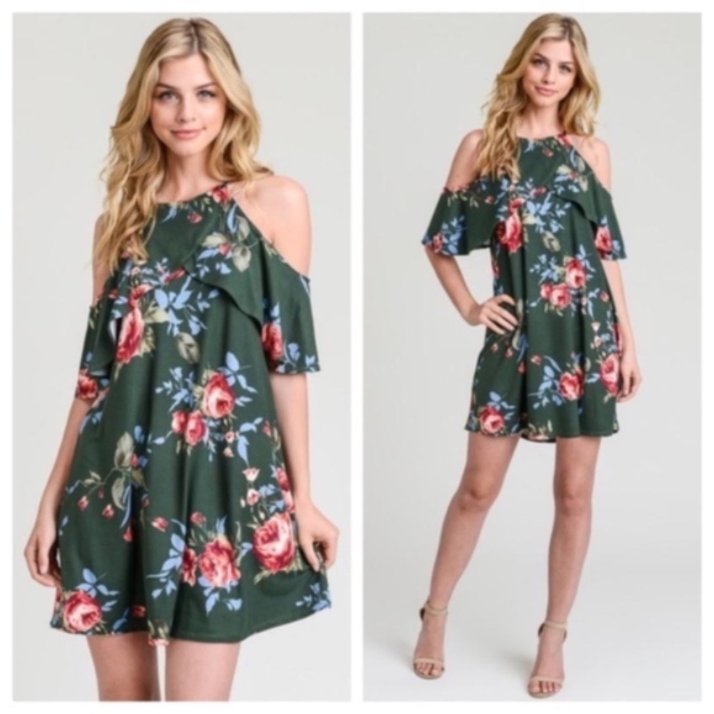 First Love Floral Cold Shoulder Dress